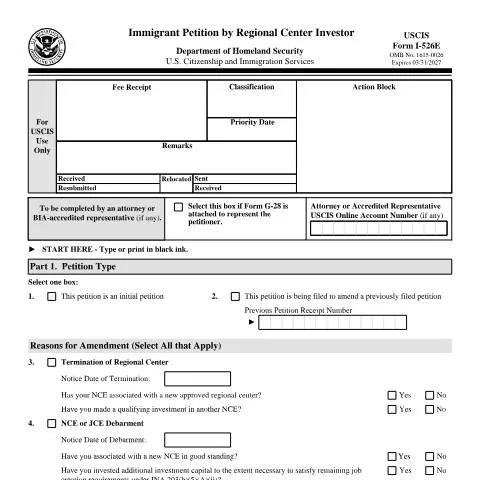 Document preview: Understanding USCIS Form I-526E for Investors — Immigration & visas (CERFA n°I-526E)