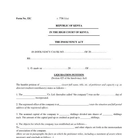Document preview: The Role of Liquidation Petition f32c in Corporate Insolvency — Government & admin (CERFA n°f32c)