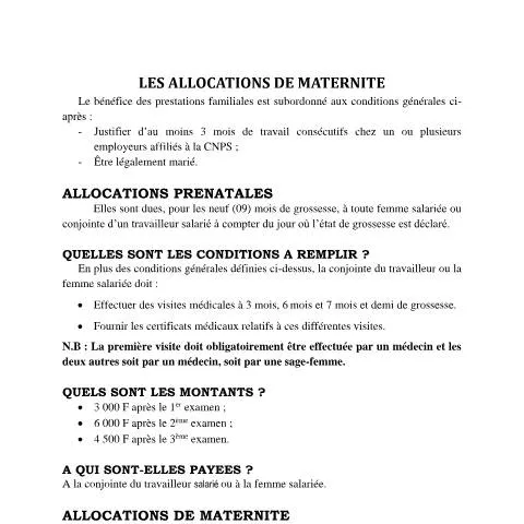 Aperçu du document Comprendre les Allocations de Maternité en Côte d'Ivoire — Démarches administratives