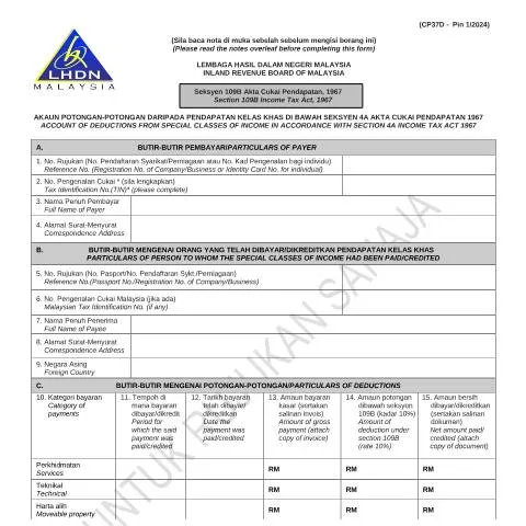 Document preview: Panduan Mengisi Borang CP37D Pin 1/2024 dengan Betul — Cukai & percukaian (CERFA n°CP37D)