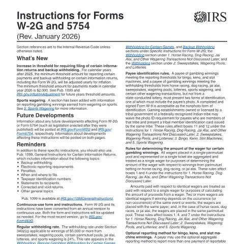 Document preview: Navigating IRS Instructions W-2G for Gambling Winnings Reporting — Taxes (CERFA n°INST-W2G)