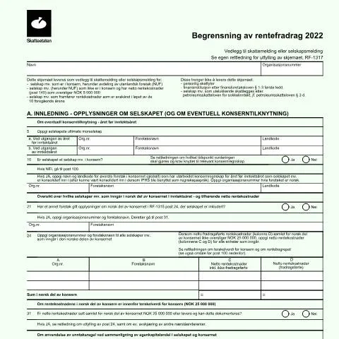 Document preview: Renteavdrag mellom relaterte enheter og RF-1315 — Skatt & avgifter (CERFA n°RF-1315)