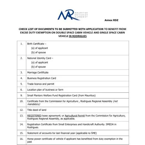 Document preview: Understanding the Annex RDZ for Vehicle Excise Duty Exemptions — Government & admin (AnnexRDZ270715)