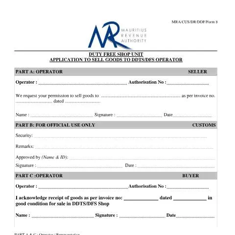 Document preview: Guide to Completing the Application for Duty-Free Sales — Government & admin (Form8ApplicationFormDDTSandDFS)