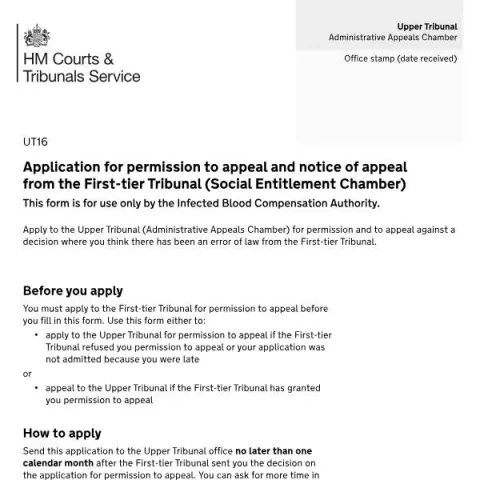 Document preview: Understanding the UT16 Appeal Application Form for Social Entitlement — Legal & justice (UT16)