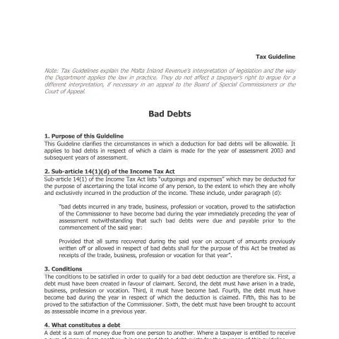 Document preview: Comprehensive Overview of Bad Debts Tax Guidelines — Taxes (CERFA n°bad_debts_guide)