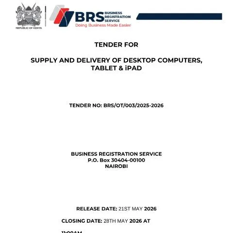 Document preview: Enhancing Technology in Kenya's Public Service through New Tender — Government & admin (CERFA n°TENDER-FOR-SUPPLY-DELIVERY-OF-DESKTOP-COMPUTERS-TABLET-IPAD)