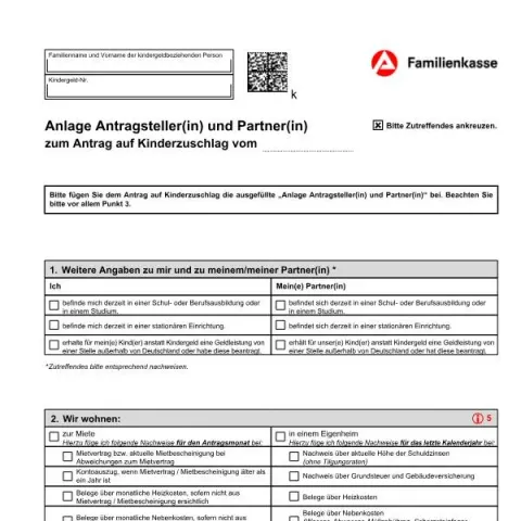 Dokumentvorschau: Antrag auf Kinderzuschlag: Anlage für Antragsteller und Partner — Familie (CERFA n°anlage-antragsteller-und-partner-zum-antrag-auf-kinderzuschlag-kiz-1-ana-englisch_ba047443)