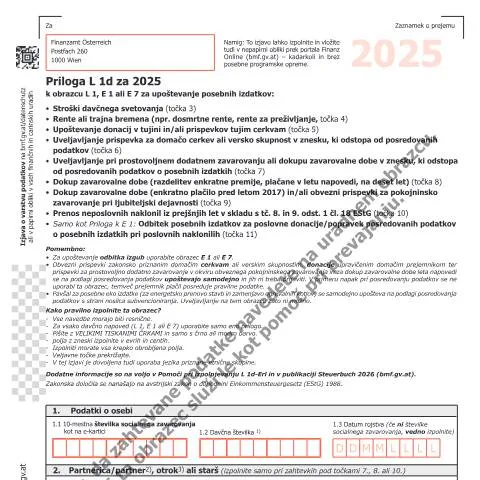 Dokumentvorschau: Priloga L1d-SL: Besondere Ausgaben 2025 geltend machen — Steuern (CERFA n°L1d-SL)