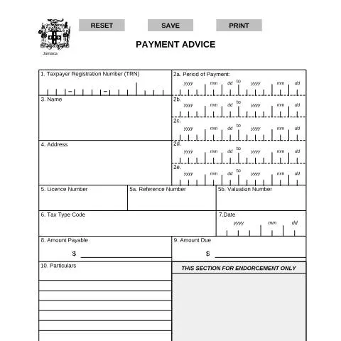 Document preview: Understanding the Payment Advice Form in Jamaica — Government & admin (CERFA n°Payment+Advice+27122017)