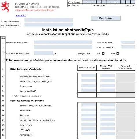 Aperçu du document Optimisez votre fiscalité avec l'installation photovoltaïque — Impôts & fiscalité (CERFA n°121)