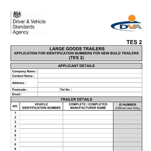 Document preview: New-Build Trailer Identification Numbers: DVSA Application Process — Government & admin