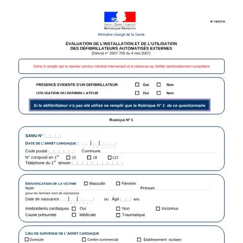Aperçu du document Surveillance des défibrillateurs automatisés externes en France — Santé (CERFA n°14372*01)