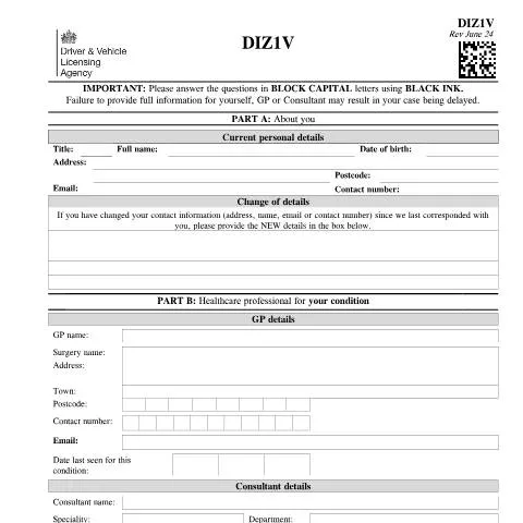 Document preview: Understanding DVLA Form DIZ1V: Medical Dizziness Reporting — Health