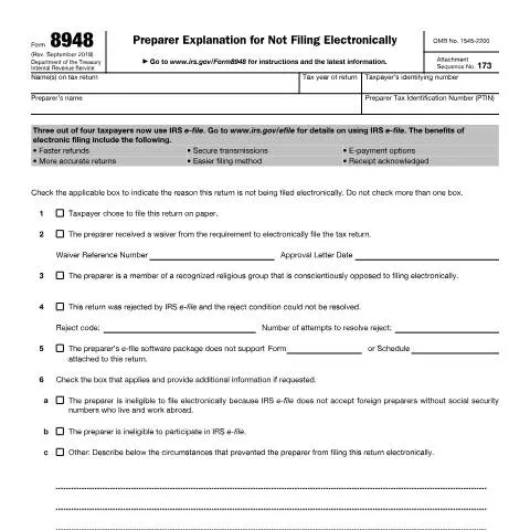 Document preview: Navigating IRS Form 8948 for Tax Preparers — Taxes (CERFA n°8948)