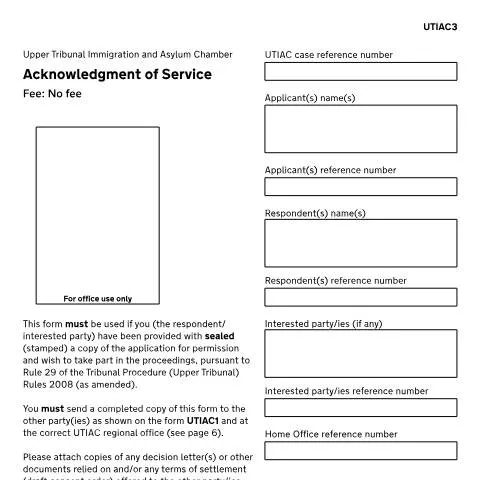 Document preview: Form UTIAC3: How to Acknowledge Service in Immigration Judicial — Legal & justice