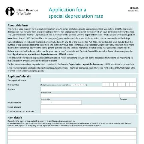 Document preview: Essential Guide to the IR260B Special Depreciation Rate Application — Taxes (CERFA n°IR260B)