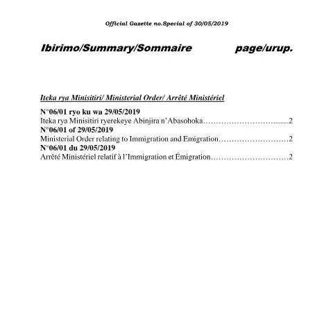 Document preview: A Comprehensive Overview of Rwanda's Immigration Ministerial Order — Immigration & visas (CERFA n°ministerial_order_relating_to_immigration)