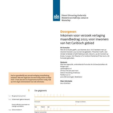 Documentvoorvertoning: Essentie van het Doorgeven Inkomen Formulier voor Caribische inwoners — Onderwijs & opleiding