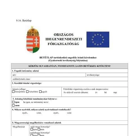 Document preview: A 9.16. Betétlap és a tartózkodási engedély folyamata — Bevándorlás & vízumok