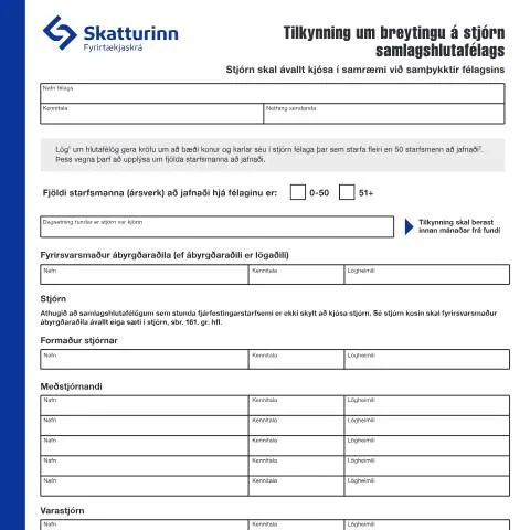 Document preview: Tilkynning um breytingu á stjórn samlagshlutafélags — Stjórnsýsla (CERFA n°RSK 17.56)