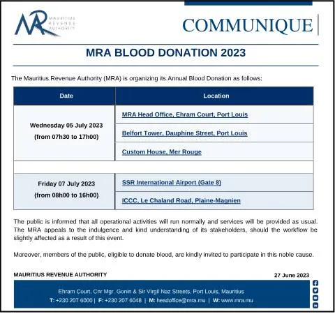 Document preview: Get Involved in the MRA Blood Donation 2023 Event — Government & admin (ComuniqueBloodDonation270623)
