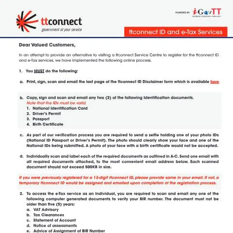 Document preview: Essential Guide to ttconnect ID eTax Registration Requirements — Government & admin (CERFA n°ttconnect-Requirements-for-Completion-of-Online-ttconnect-ID-eTax-Registration)