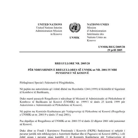 Document preview: Rregullorja nr. 2005/20 dhe Roli i Saj në Pensionet — Pension & pensionim