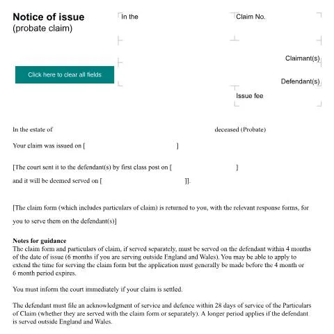 Document preview: Understanding the N205D Notice of Issue in Probate Claims — Legal & justice