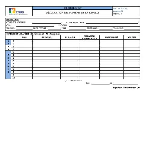 Aperçu du document Importance de la Déclaration Familiale à la CNPS — Famille