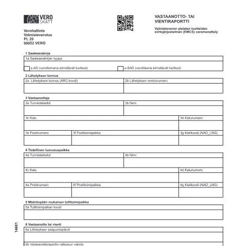 Document preview: Vastaanotto- tai vientiraportti (1460) ja sen rooli EMCS:ssä — Verot & verotus (CERFA n°Vero 1460)