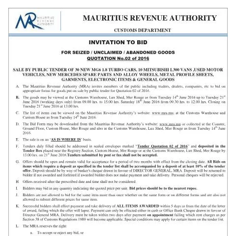 Document preview: Understanding the Invitation to Bid: Quotation No. 2 of 2016 — Government & admin (CERFA n°InvitationToBidQ2of2016)