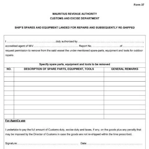 Document preview: Understanding Ship's Spares and Equipment Repairs with Form 37 — Government & admin (Form37ShipSparesandEquipmentLandedforRepairsandSubsequentlyReShipped)