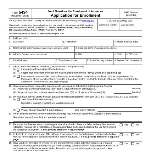Document preview: Navigating IRS Form 5434 for Actuarial Enrollment Success — Taxes (CERFA n°5434)