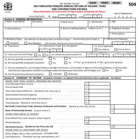Document preview: Understanding the 2022 S04 Return with Schedules in Jamaica — Taxes (CERFA n°S04_Return_with_Schedules_Current_Form_2022)