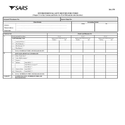 Document preview: Understanding the DA 178 Environmental Levy Return for Tyres — Government & admin (CERFA n°DA 178)