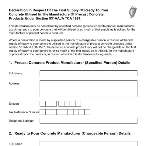 Document preview: Form DCPL Declaration for First Supply of Ready to Pour Concrete — Taxes (Form DCPL Declaration)