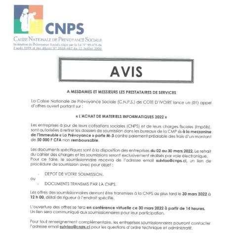 Aperçu du document Comprendre l'Avis d'Achat de Matériels Informatiques 2022 — Démarches administratives