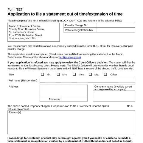 Document preview: How to Request Additional Time for Traffic Penalty Appeals Using TE7 — Legal & justice