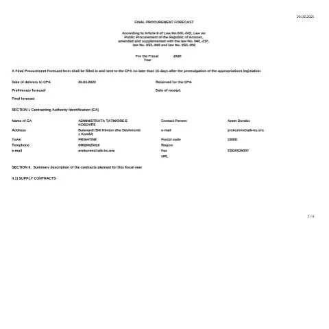 Document preview: Rëndësia e Parashikimit për Blerjet Publike në Kosovë 2020 — Procedura administrative