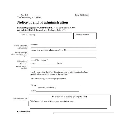 Document preview: Understanding Form 2.23B: End of Administration in Scotland — Government & admin