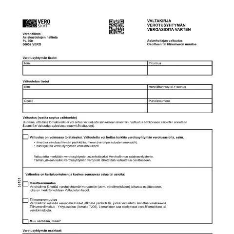 Document preview: Verotusyhtymän valtakirja veroasioiden hoitamiseen — Hallinnolliset asiat (CERFA n°Vero 3810)