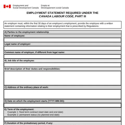 Document preview: Understanding the Employment Statement LAB1210 in Canada — Work & employment (CERFA n°LAB1210)