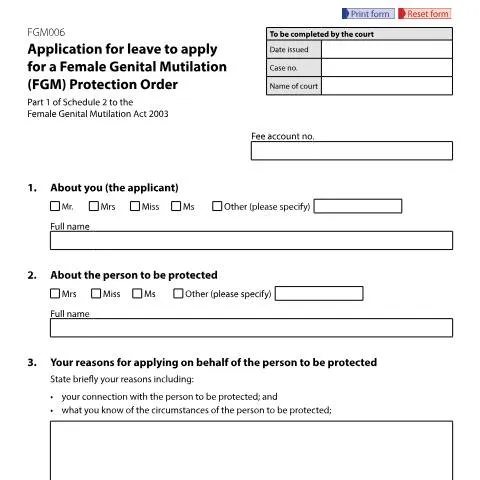 Document preview: Understanding Form FGM006 for FGM Protection Orders — Legal & justice