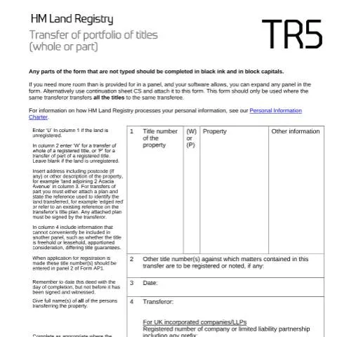 Document preview: Understanding TR5 Forms for Multiple Property Transfers — Property & real estate