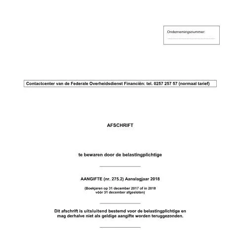 Aperçu du document Comprendre le formulaire 121-275-2 pour les sociétés non résidentes — Impôts & fiscalité (CERFA n°121-275-2-aangifte-2018)