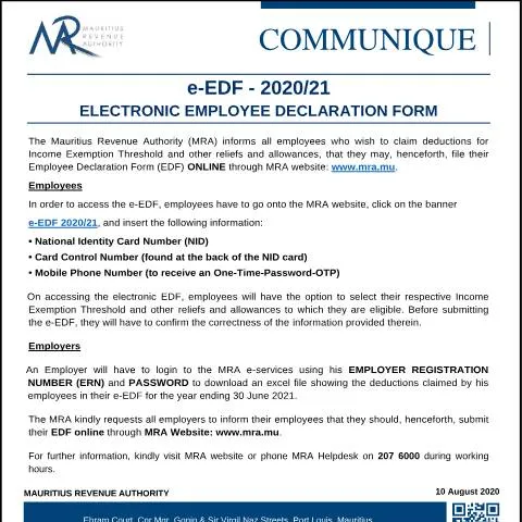 Document preview: Navigate the e-EDF for Better Tax Relief in 2020/21 — Work & employment (CERFA n°CommuniqueEDF)