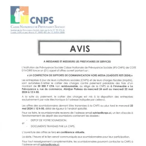 Aperçu du document Confection de Supports de Communication pour la CNPS — Démarches administratives