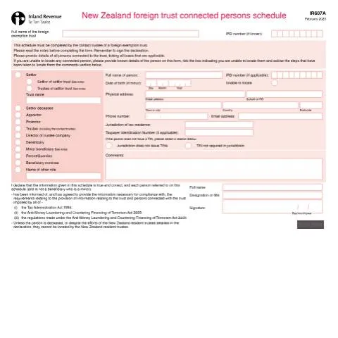 Document preview: Essential Insights on the New Zealand Foreign Trust IR607A Form — Taxes (CERFA n°IR607A)