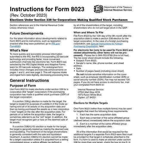 Document preview: Essential Guide to IRS Instructions i8023 and Section 338 Elections — Taxes (CERFA n°INST-8023)